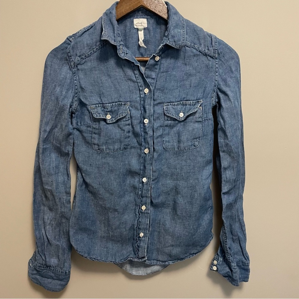 Aritzia Wilfred Free Blue Denim Jean Button Down Blouse Women’s XS